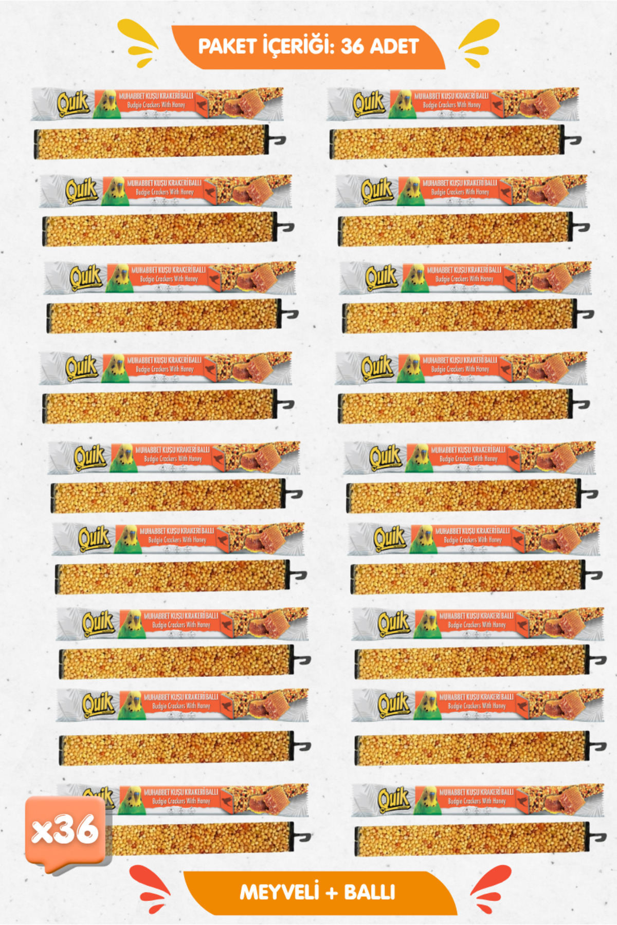 Quik 36lı Set - Premium Muhabbet Krakeri 18 Ballı + 18 Meyveli 36lı Kutulu