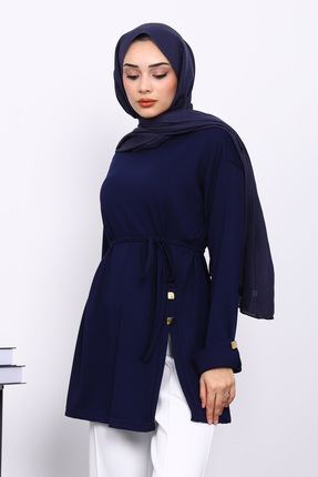 İmajButik Lacivert Düğme Detaylı Modal Sweat