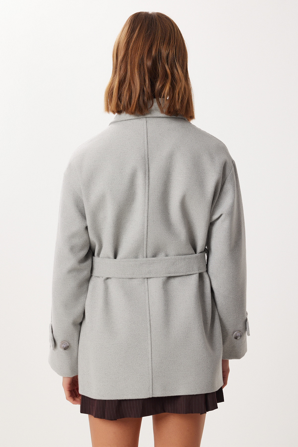 Lovelyİstanbul  Kruvaze Yaka Kuşaklı Kaşe Kaban LDP0086 GRİ - Görsel 6