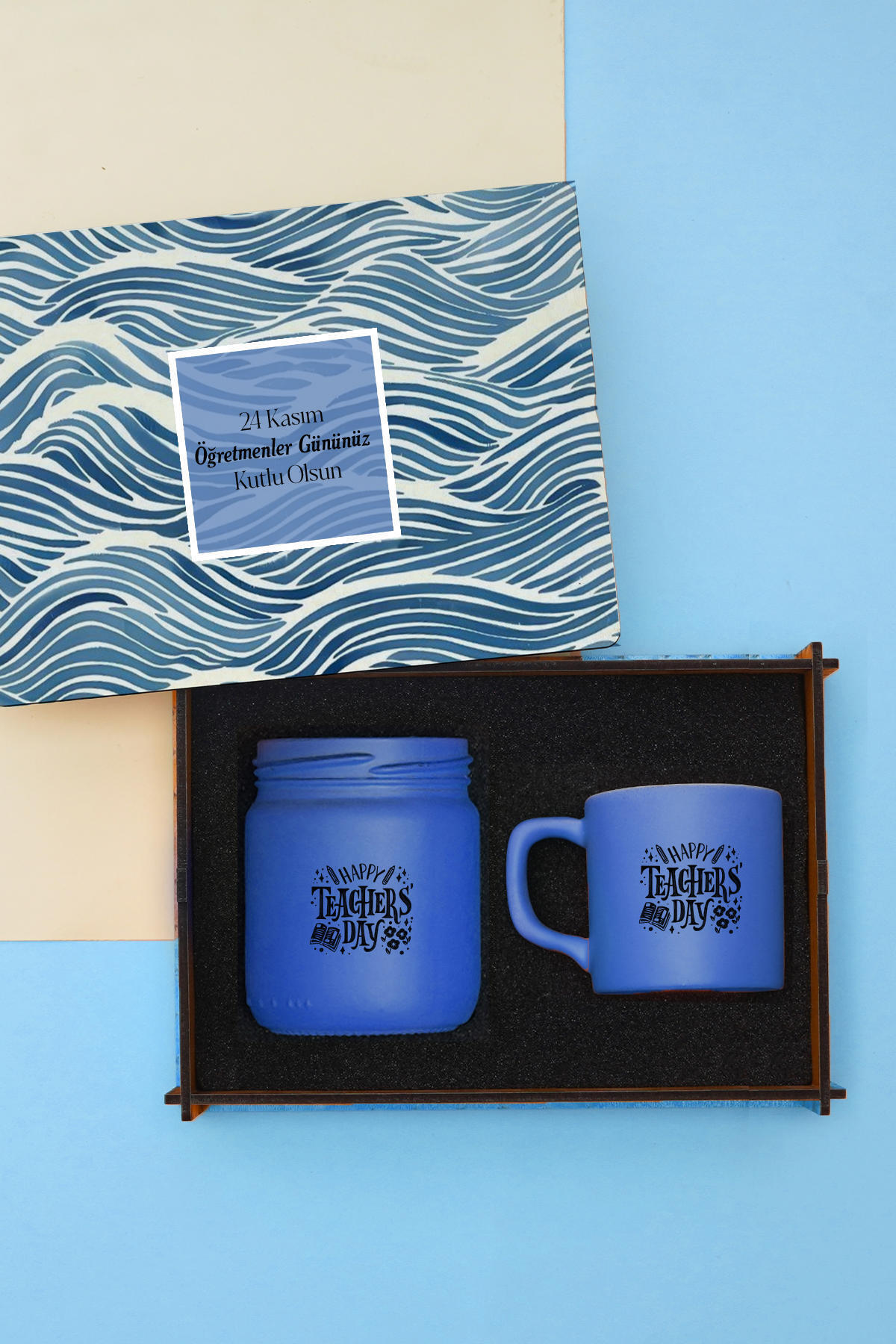 TrendHediye Öğretmene Hediye Ahşap Kutulu Hediye seti - Mum, Kahve Fincanı