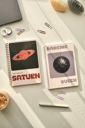 Mirya Notes A5 Spiralli Okul Defteri Kareli 2’li Set 80 Yaprak Disco-Satürn