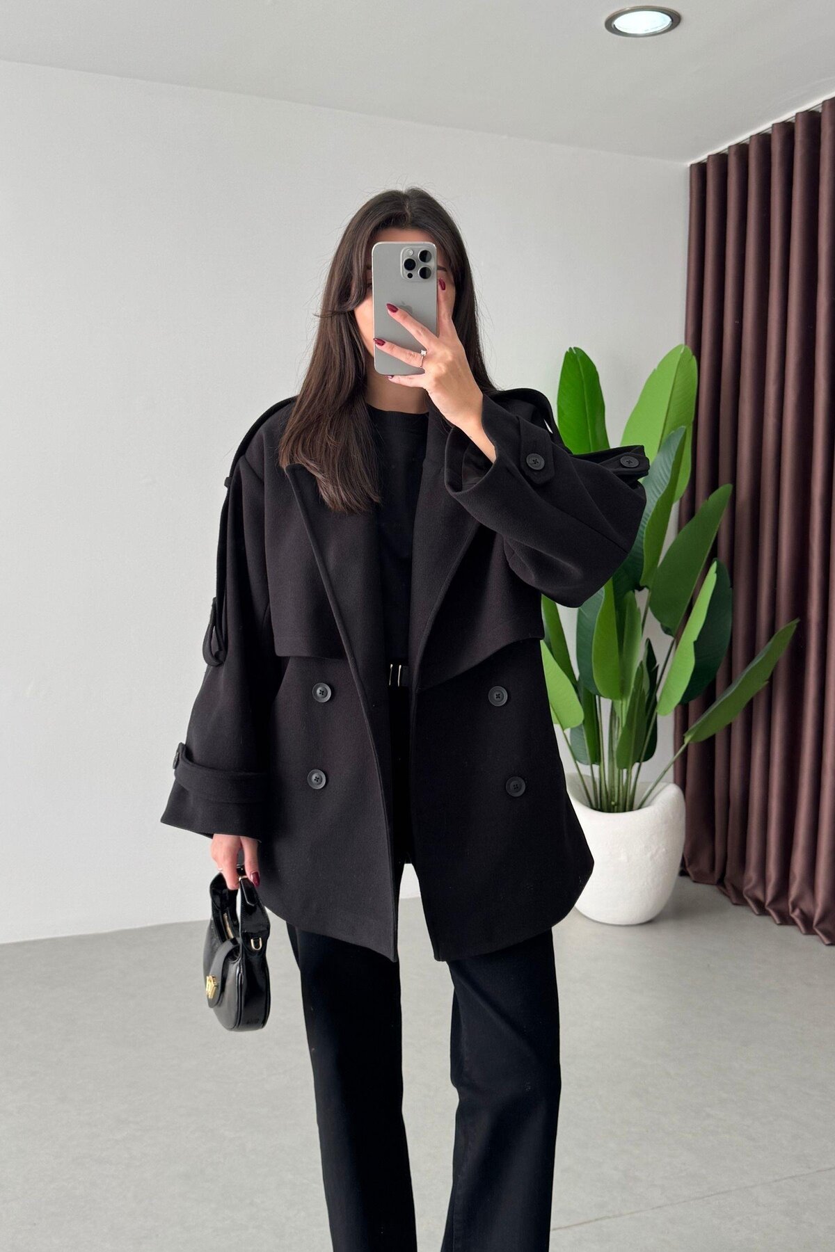 solena sln  Kadın Yeni Sezon Premium Kalite Trend Kuşaklı Kısa Kaşe Kaban - Görsel 5