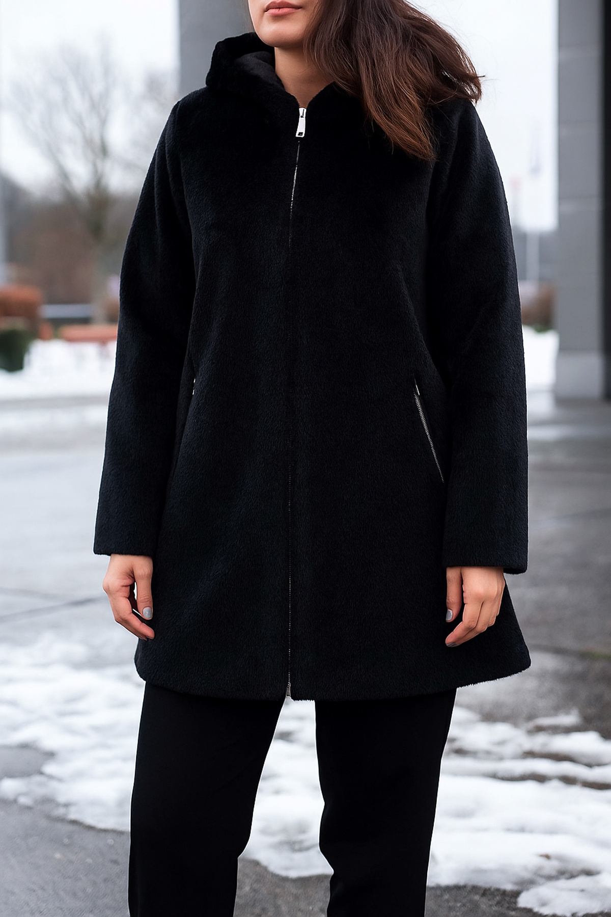 Büyük Beden Fermuar Detay Kap Ceket 2590 Siyah