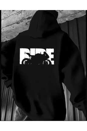 ORVIO Group Motosiklet Silüeti Baskılı Hoodie