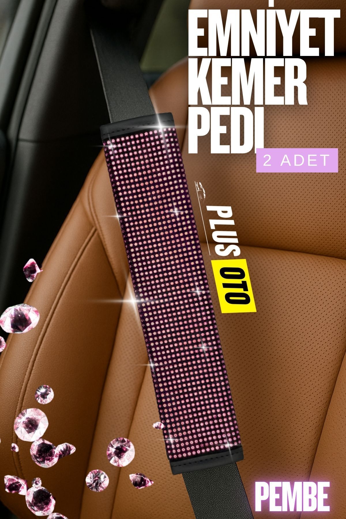 PlusOto Paris Seri Pembe Full Taşlı Tüm Araçlara Uyumlu Daimond Taşlı 2adet Kemer Pedi Oto Aksesuar