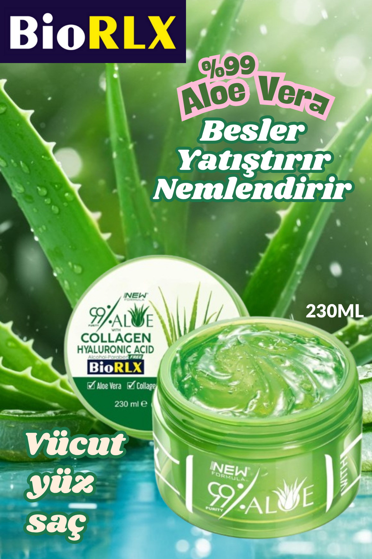 BioRLX %99 Aloe Vera Jeli, Kolajen Ve Hyaluronik Asit 230 ml