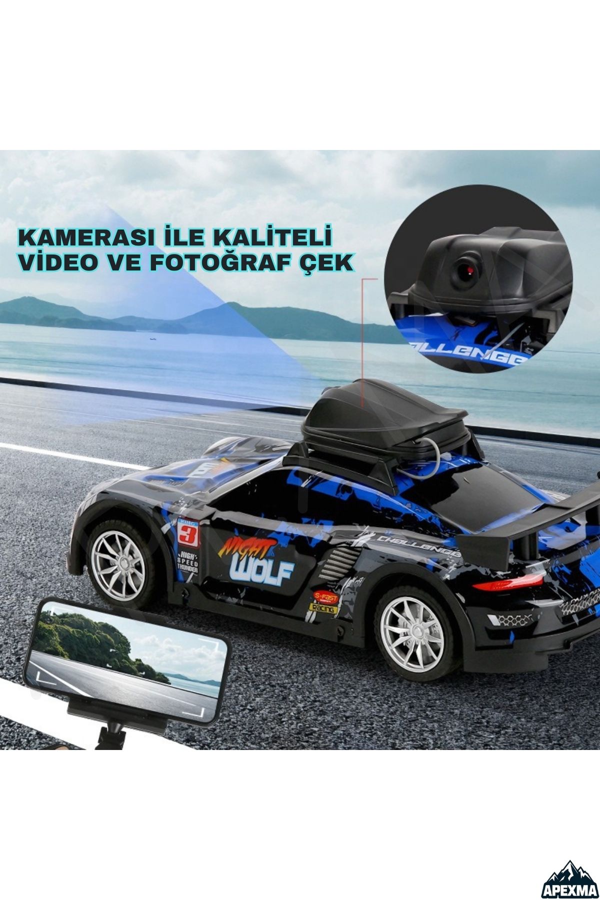 Apexma Oyuncak Uzaktan Kumandalı HD Fotoğraf ve Video Çekebilen Şarjlı LED Işıklı Kameralı Araba fotoğrafı 4 (önizleme)