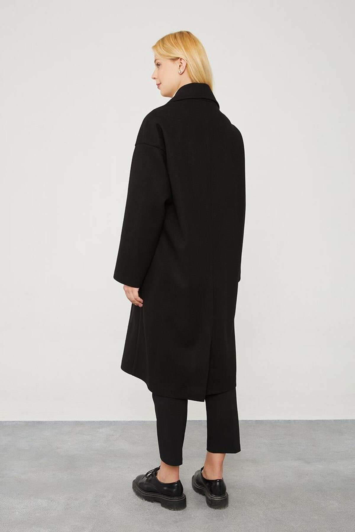 Levidor Siyah Oversize Astarsız Kaşe Kaban görsel 5