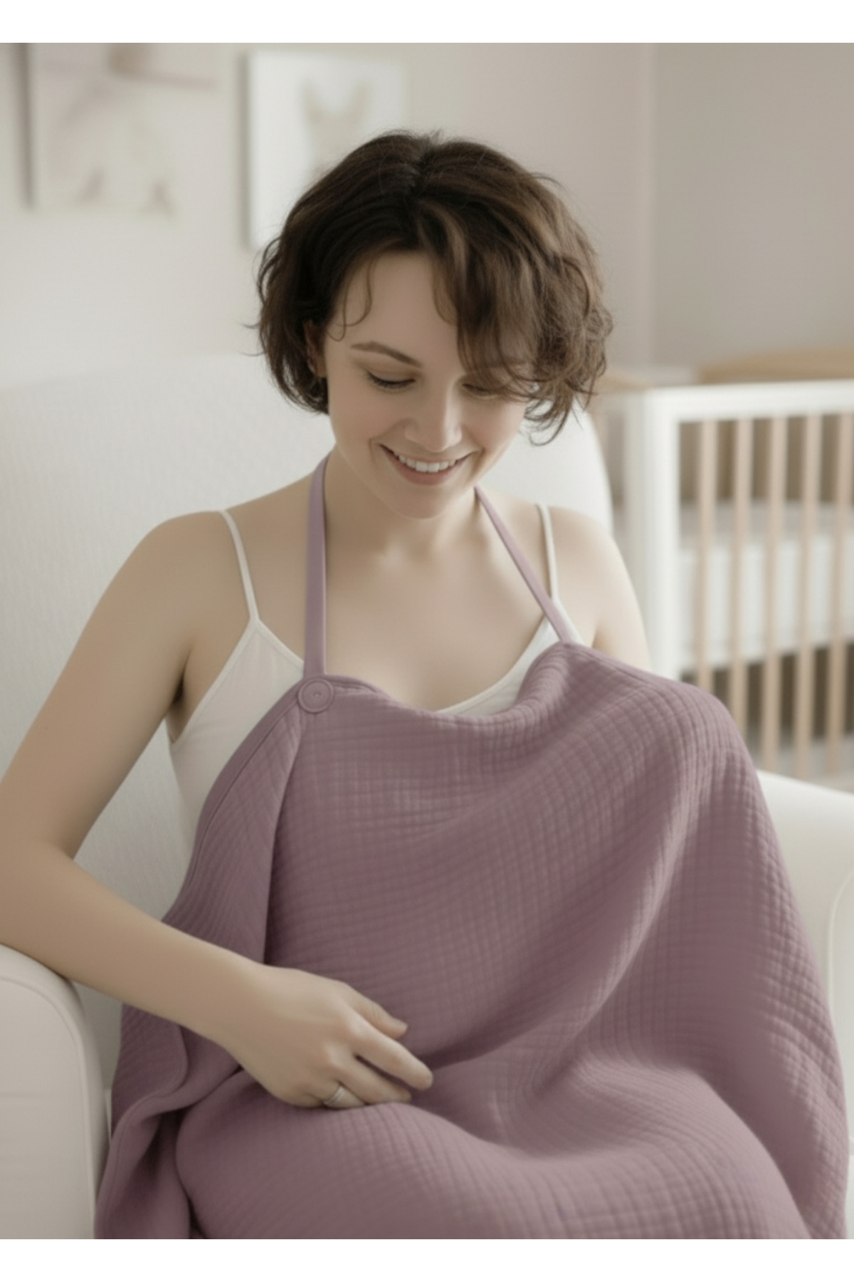 Joyous Mom Kids %100 Pamuk Organik Müslin Emzirme Önlüğü 100x70cm, İç Göstermez, 4 Katlı Müslin fotoğrafı 4 (önizleme)