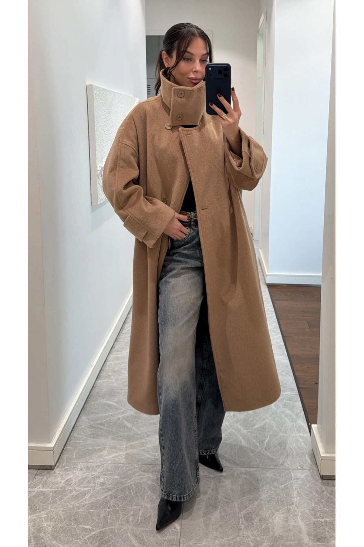My Blog  Camel Vittoria Düğmeli Yaka Kaban - 2511 - Görsel 2
