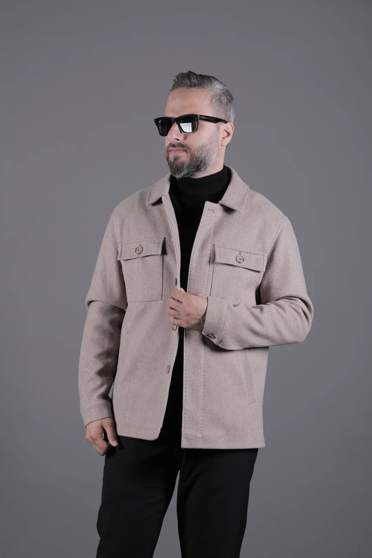 Dikiş Detaylı Erkek Kaşe Kaban Mont — کرم OHM731 — تصویر 3 از 6