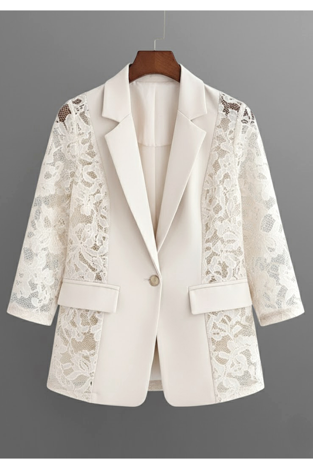 Little Visqon  Atlas Kumaş Dantel Detaylı Truvakar Kol Blazer Ceket - Görsel 4
