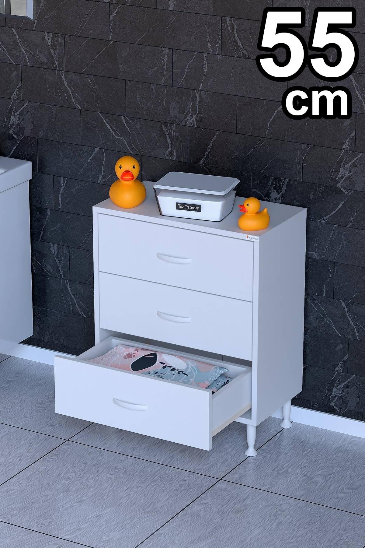 Modilayn SÖKE, 3 Çekmeceli, Ayaklı, Çok Amaçlı Banyo Dolabı (14 farklı Genişlik Seçeneği)