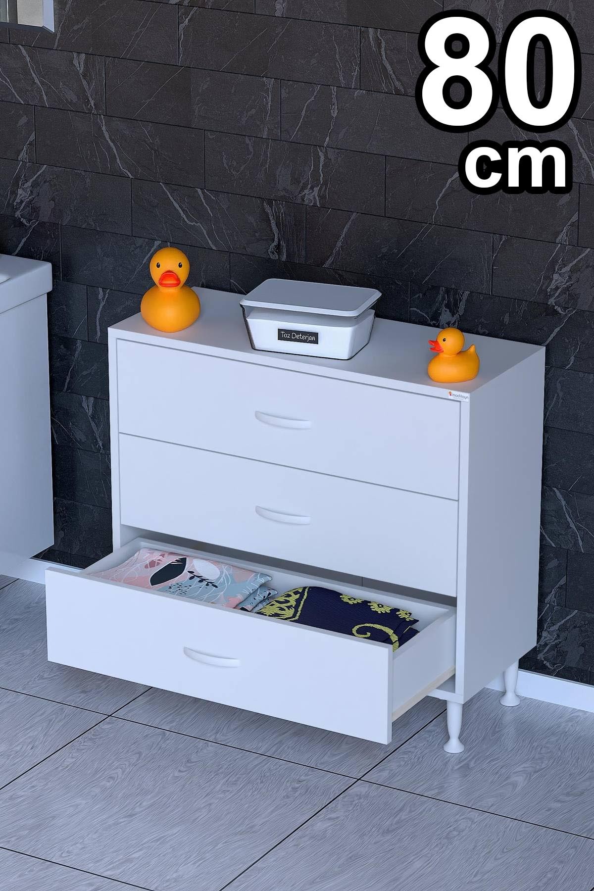 Modilayn SÖKE, 3 Çekmeceli, Ayaklı, Çok Amaçlı Banyo Dolabı (14 farklı Genişlik Seçeneği)
