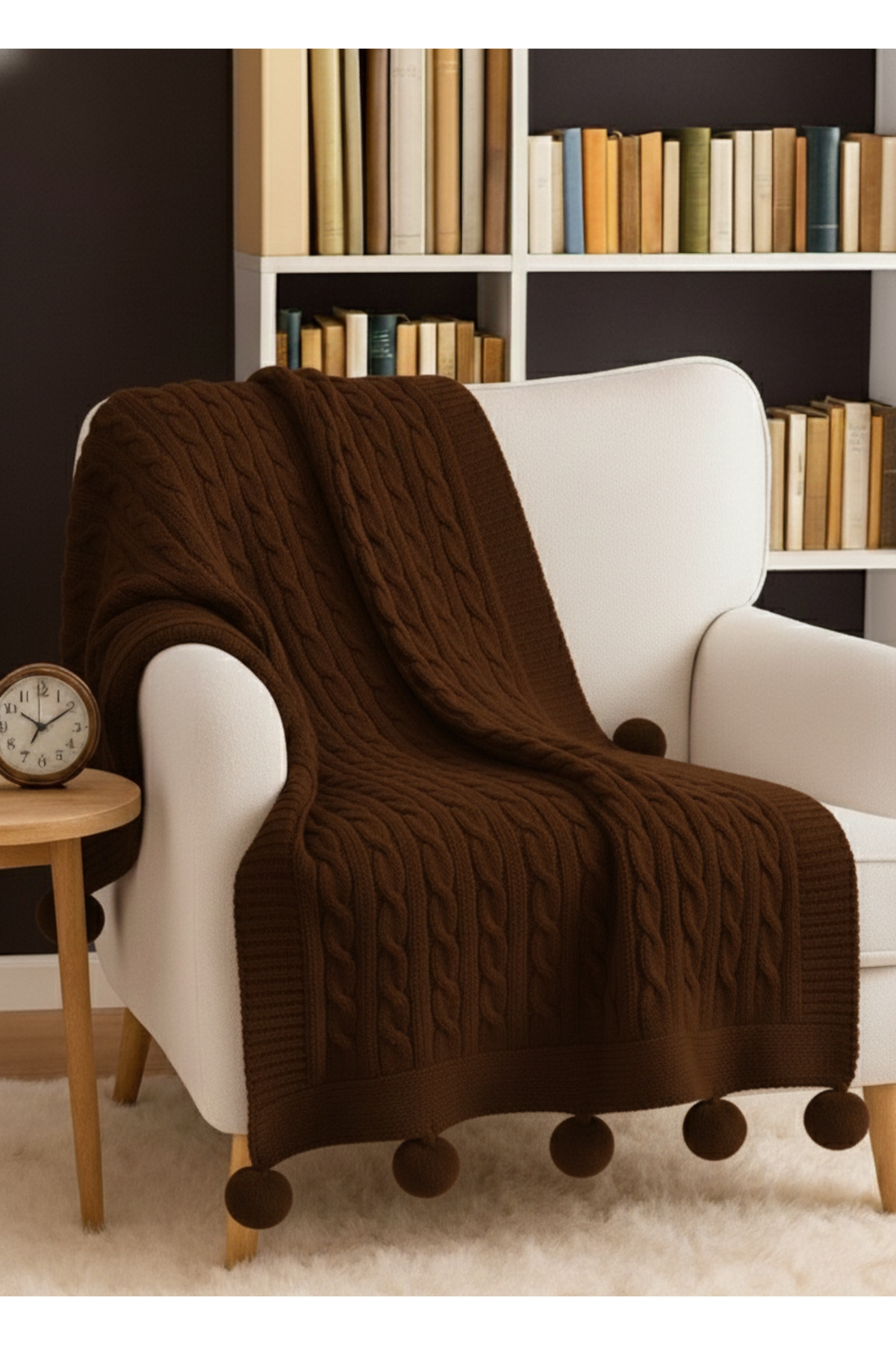 Pompom knee blanket TV blanket -Shawl -Woven seat cover