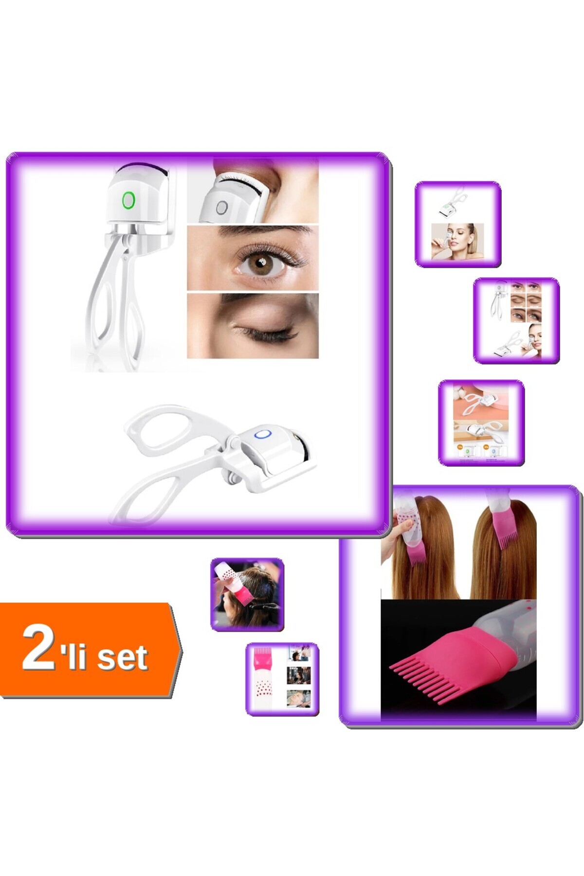 HerEveOyuncak Şarjlı Isılı Kirpik Kıvırıcı Göz Makyaj + Taraklı Hazneli Saç Boya - Krem Uygulama - 2li Set R2H9QP