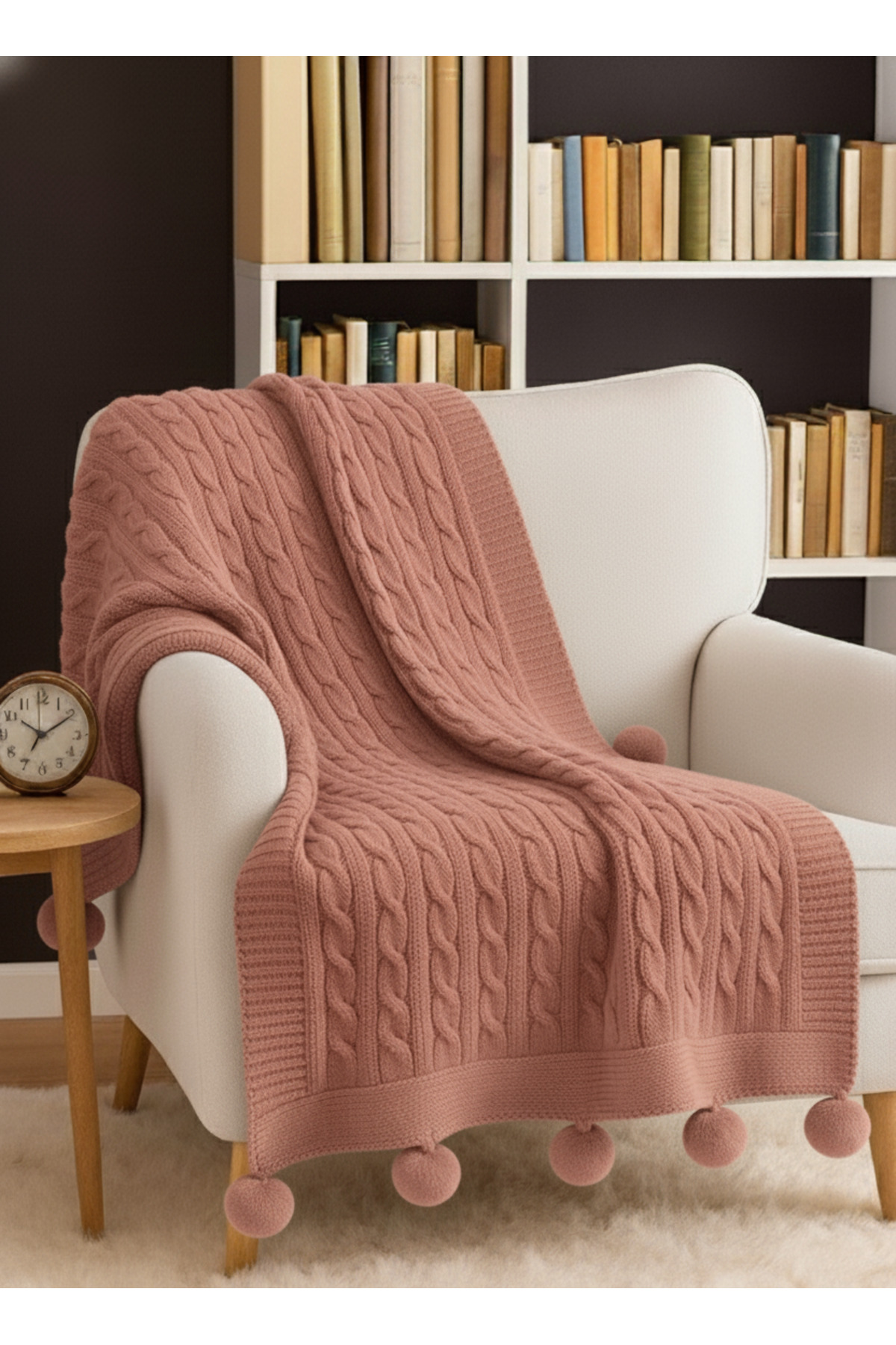 Pompom knee-length blanket -TV blanket -Shawl -Woven seat cover