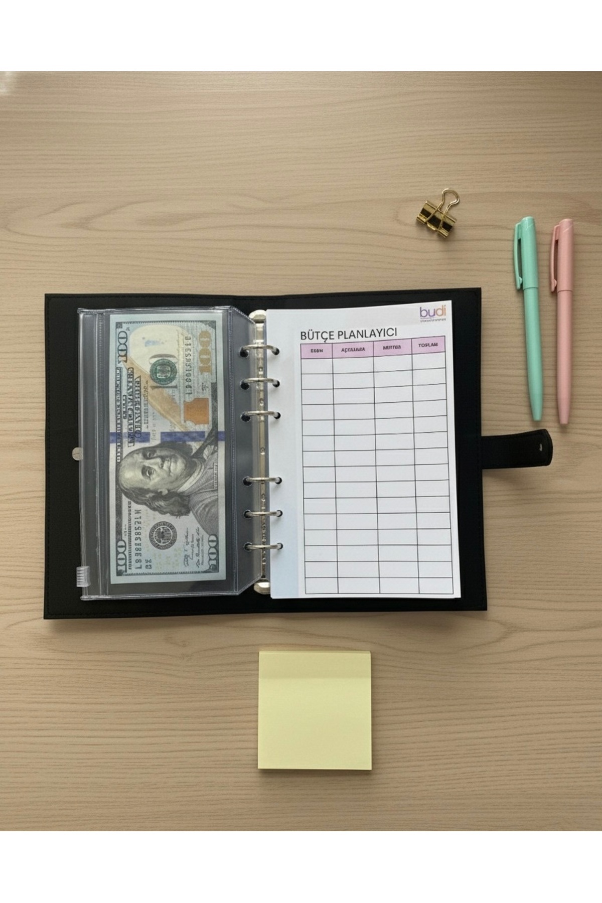budi.crafts Bütçe Ajandası | Bütçe Planlayıcı Cüzdan (Siyah)