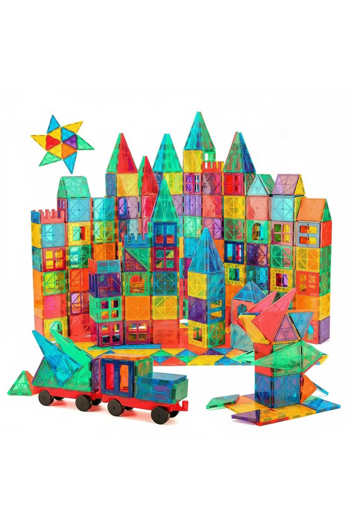 مجموعه ۱۰۰ تایل ساختنی مغناطیسی، بلوک‌های آموزشی STEM برای کودکان بالای ۳ سال، اسباب‌بازی ساخت‌وساز سه‌بعدی