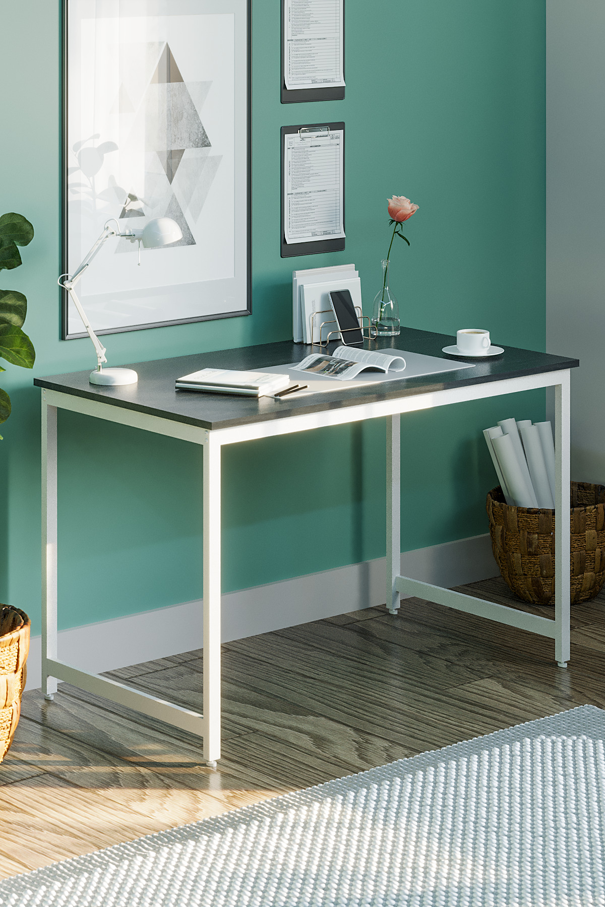 Black/White 60 X 120 Cm, Office Desk, Desk, Computer Desk, Dining Table, Metal Leg