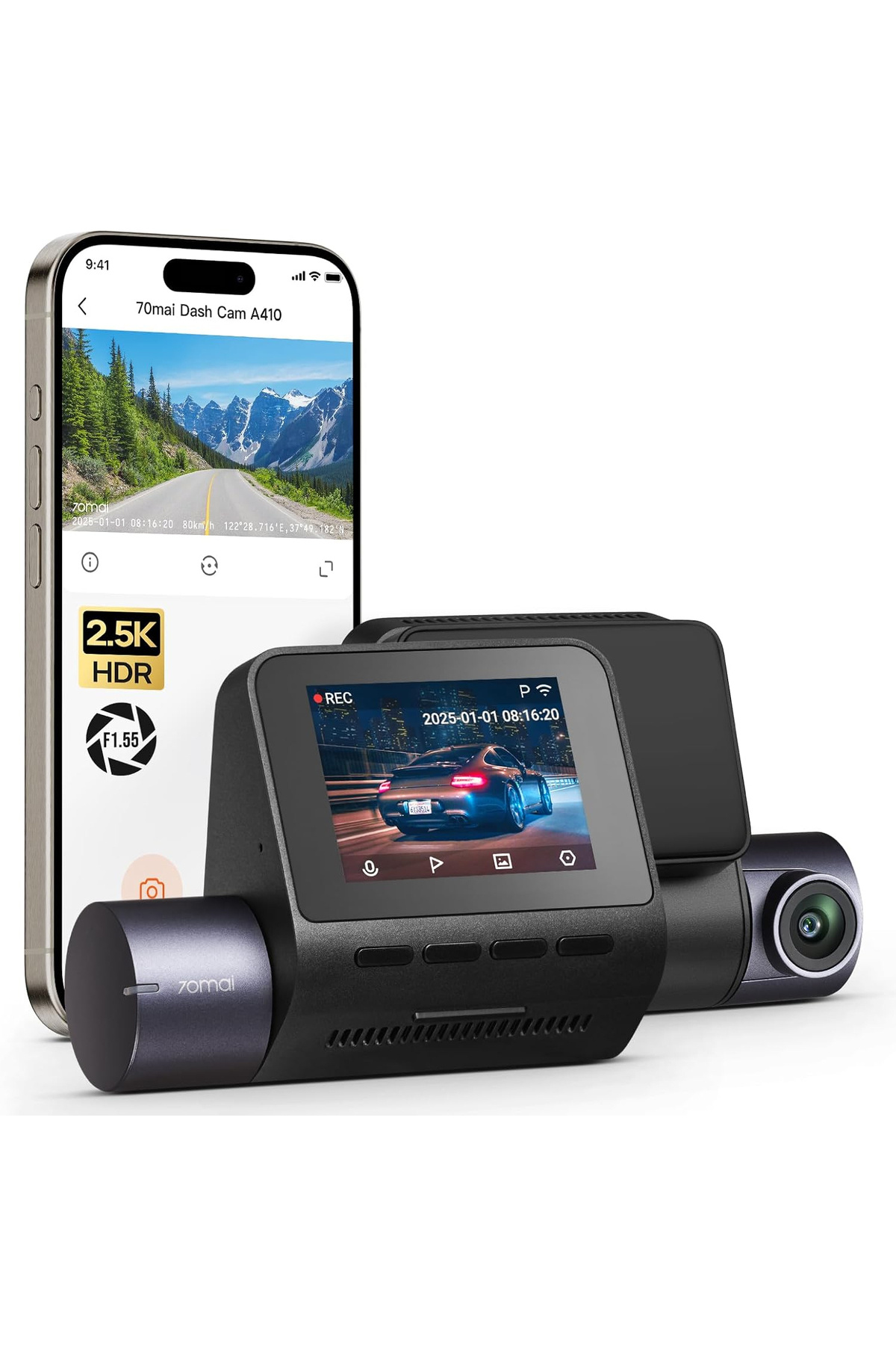 70MAİ 2.5K Araç Kamerası A410 Ön Kamera ( Arka Kamera Dahil Değil ) Süper Gece Görüşü