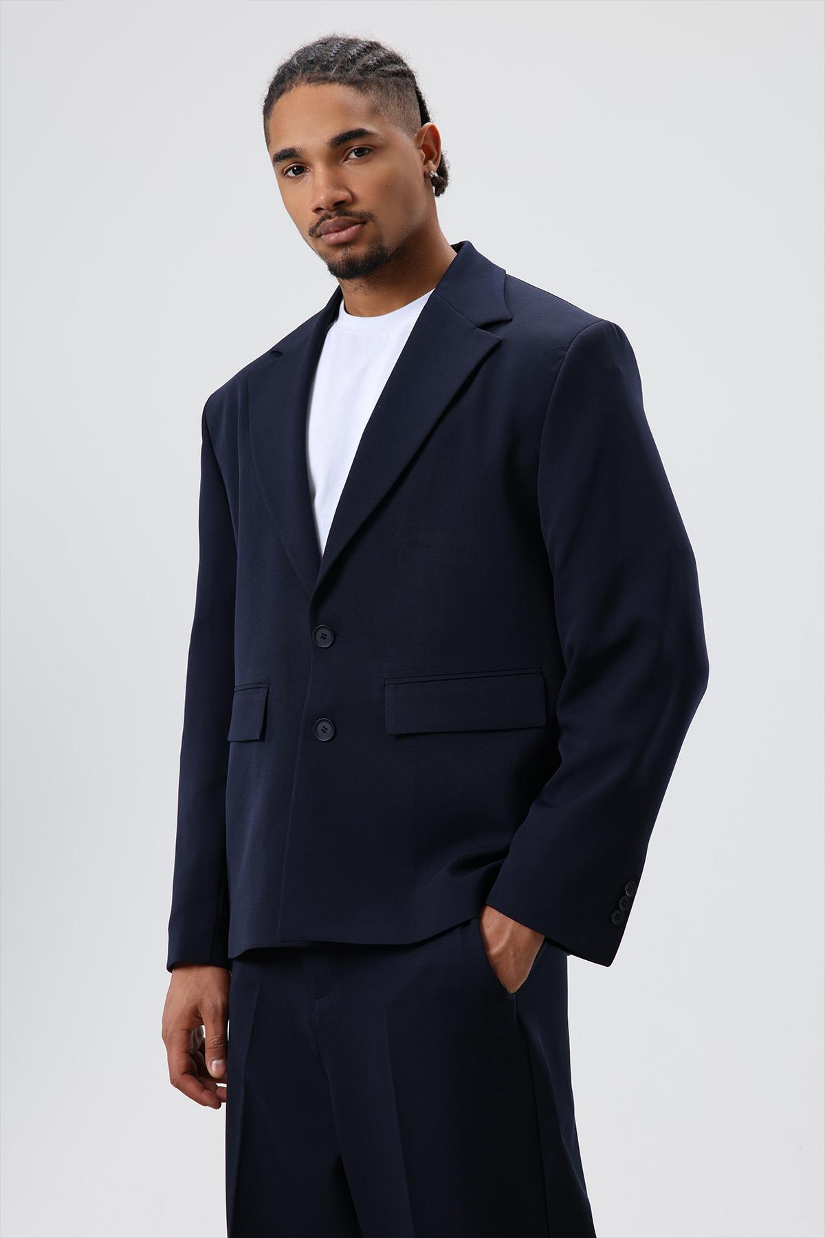 VAMOSCLO Relaxed Fit Takım Elbise Lacivert görsel 4