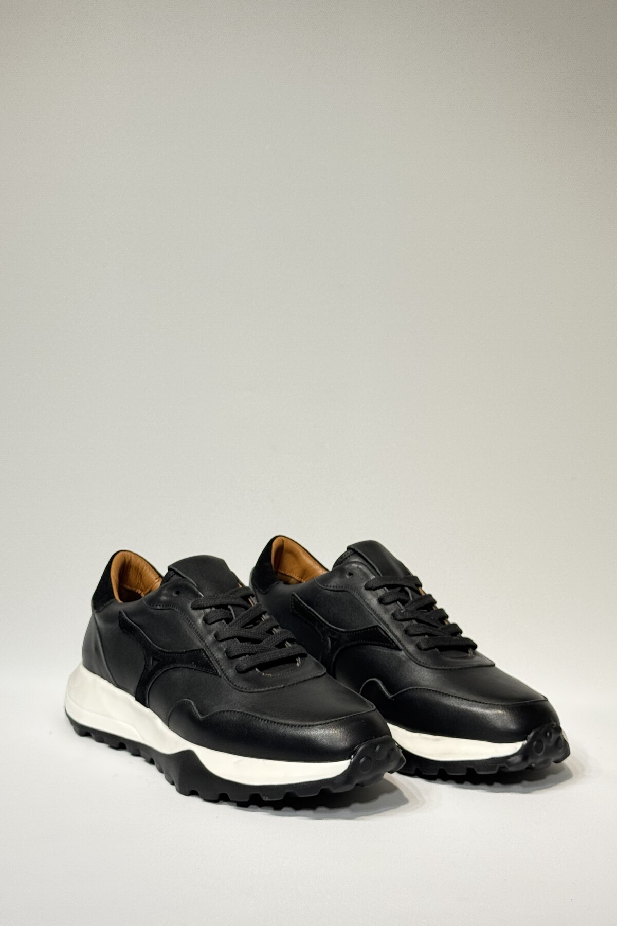 velravin  Felix Erkek Hakiki Natural Deri Bağcıklı Siyah Sneaker Ayakkabı - Görsel 4