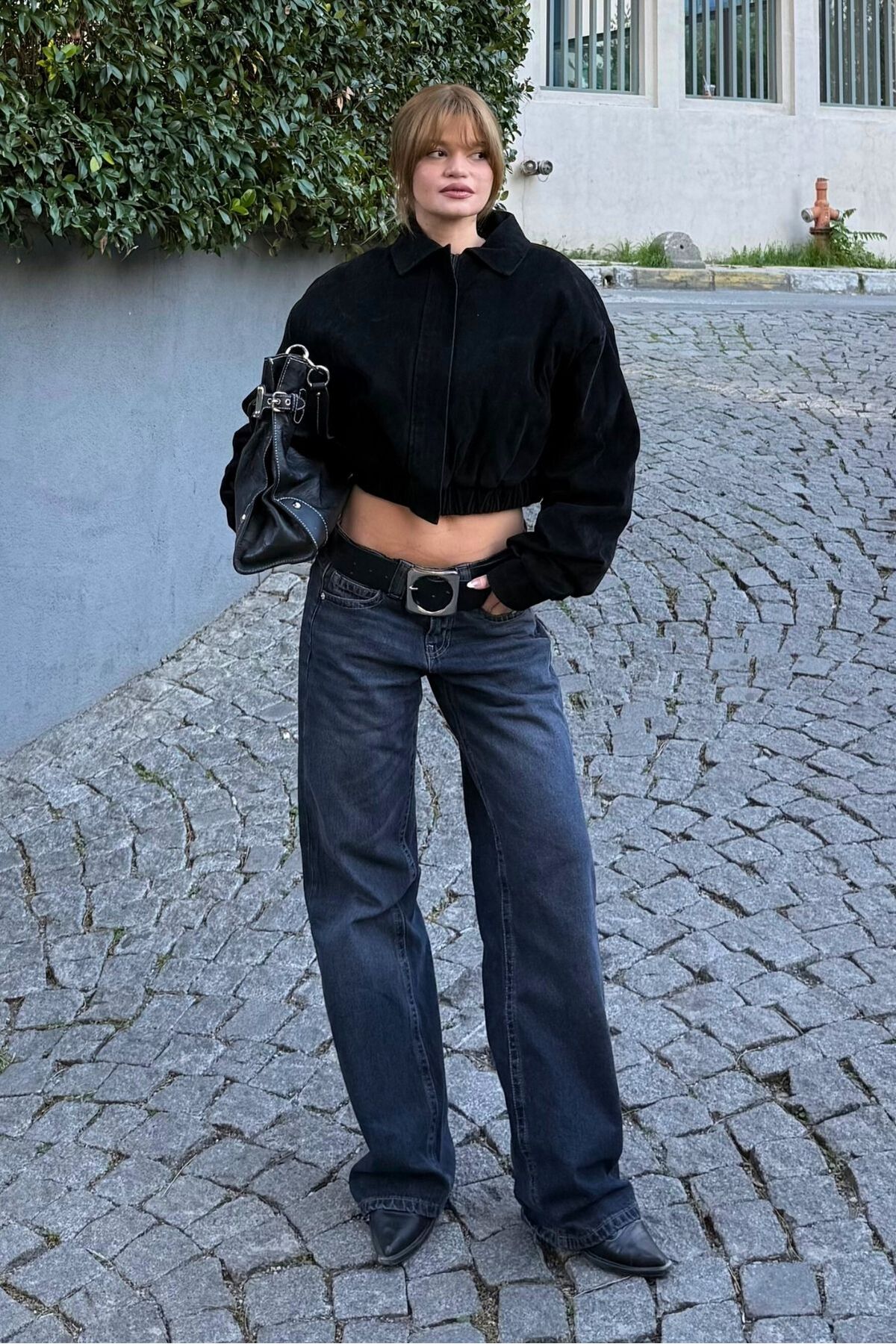 bases.  Soluk Efektli Düşük Bel Geniş Paça Jean - Görsel 2