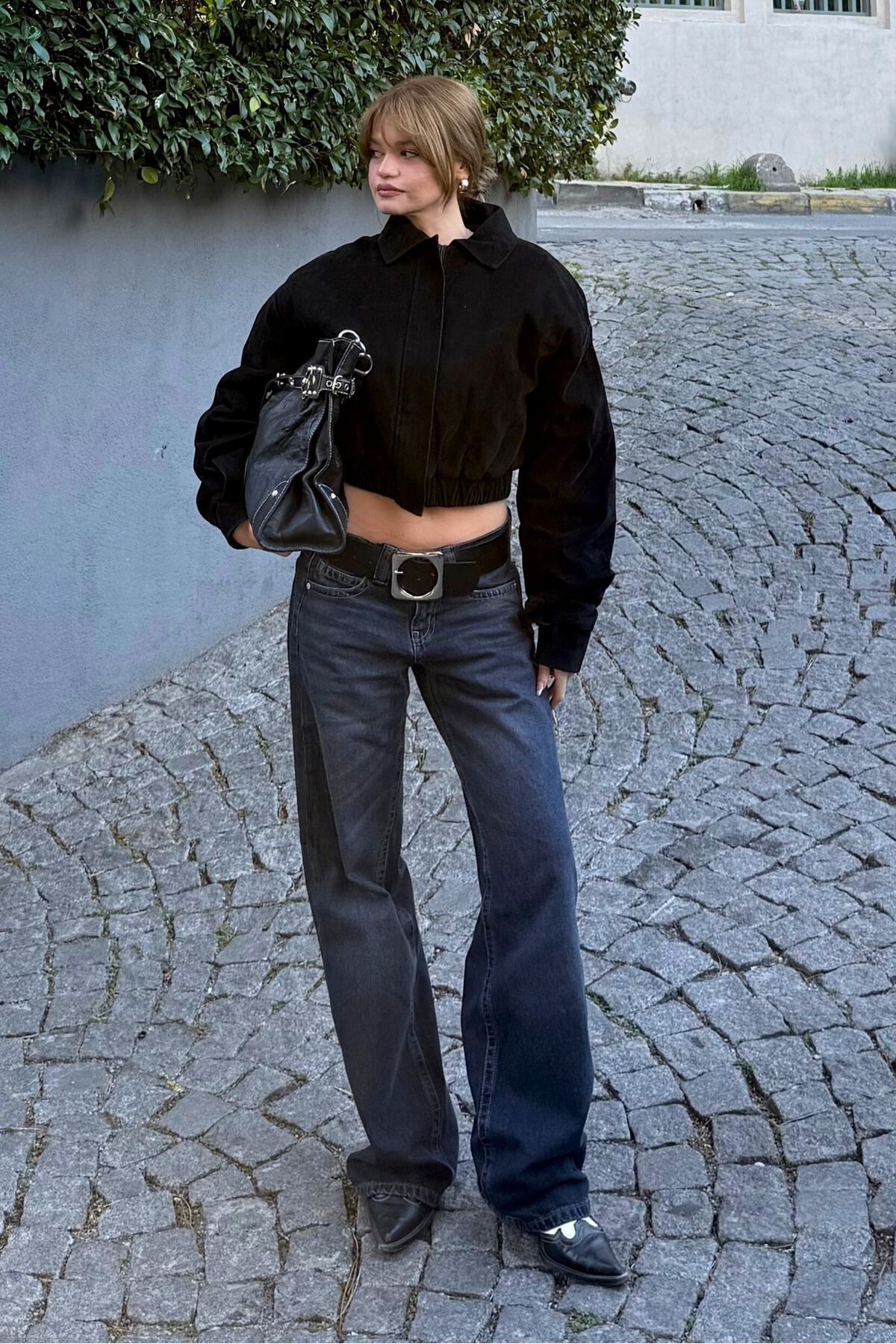 bases.  Soluk Efektli Düşük Bel Geniş Paça Jean - Görsel 5