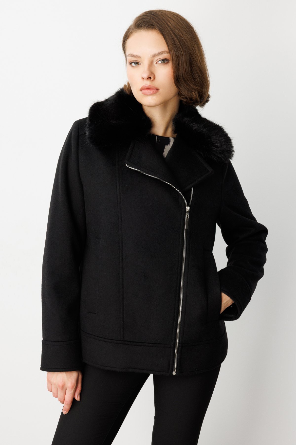 Ekol  Yakası Kürklü Kruvaze Mont - Görsel 2