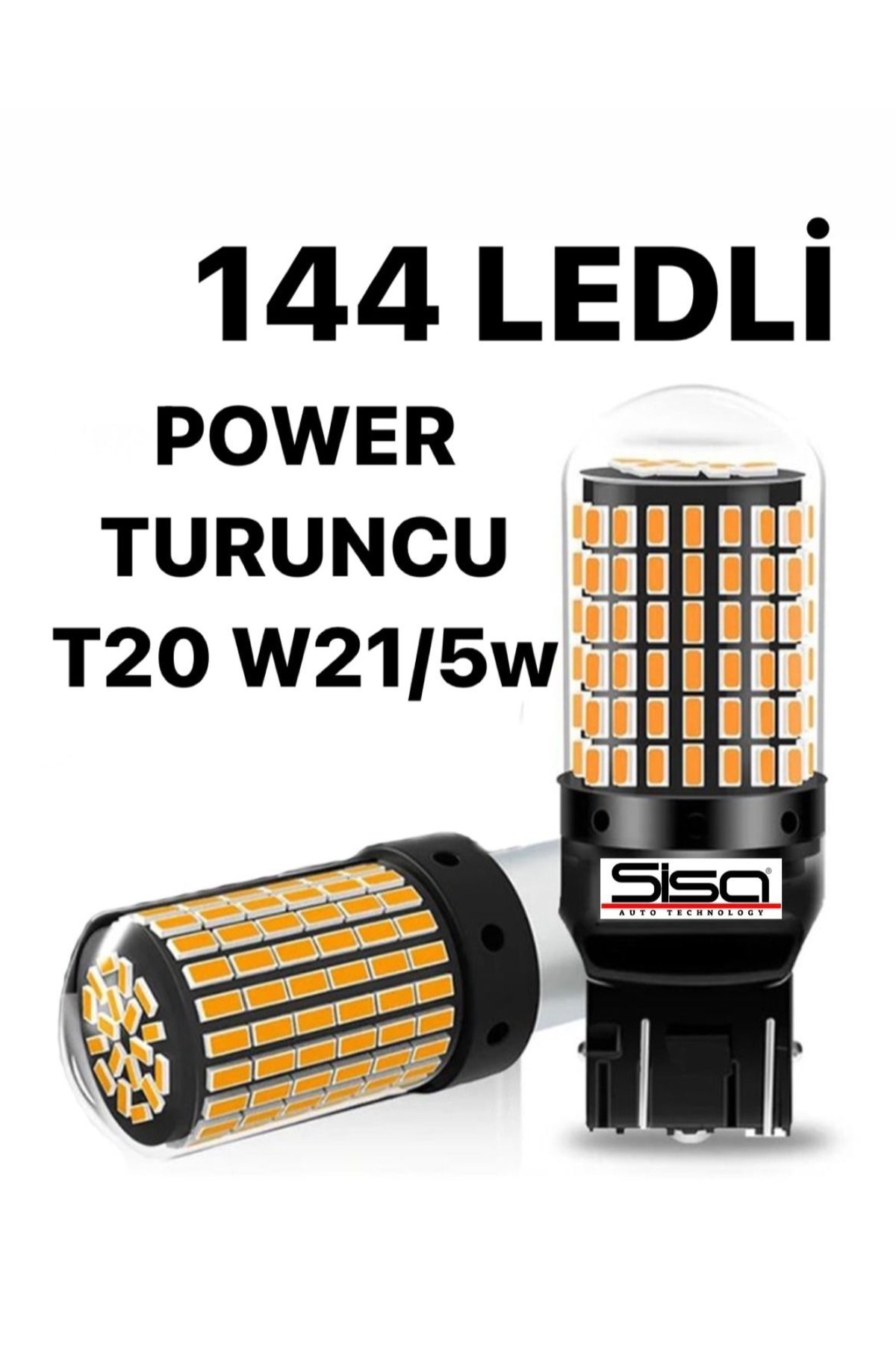 SİSA SENİSTESENAL T20 Çift Duy 144 LED 7443 Dipsiz 21/5w Power TURUNCU Gündüz Farı Led