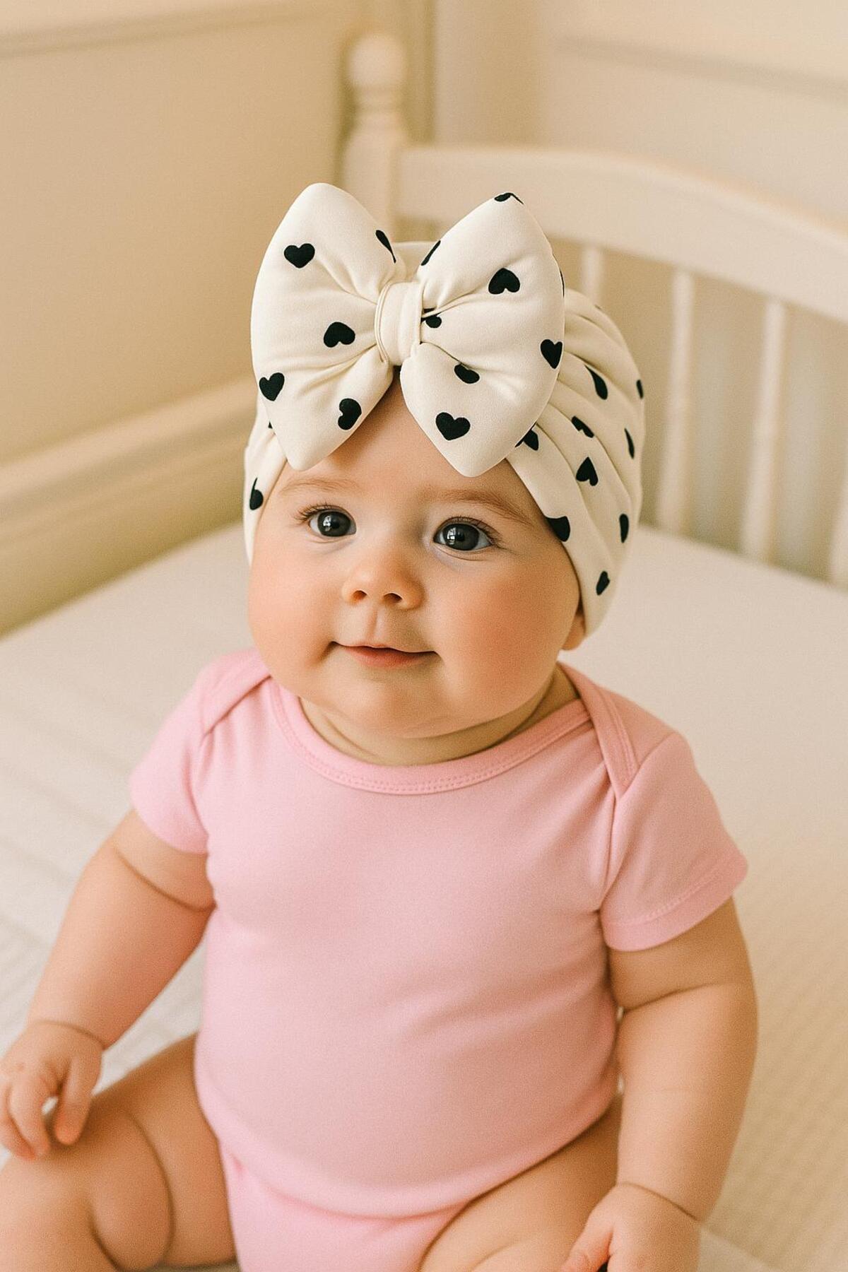 BYS BABY FASHION Yenidoğan Kız Bebek / Kız Çocuk Puantiyeli Fiyonklu Çift Kat Bone 0-12 Ay Arası Kullanıma Uygundur fotoğrafı 5 (önizleme)