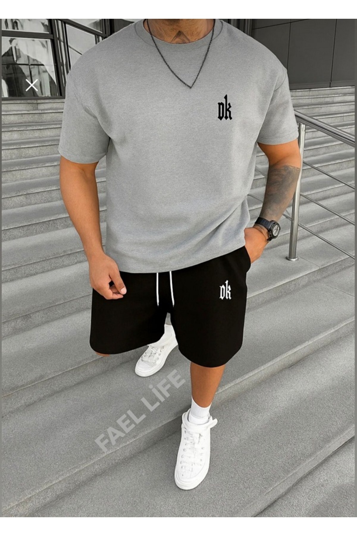 FAEL LİFE SET UNISEX (BLUZĂ ȘI PANTALONI SCURȚI) CU IMPRIMEU DK, TĂIȚEALĂ LARGĂ