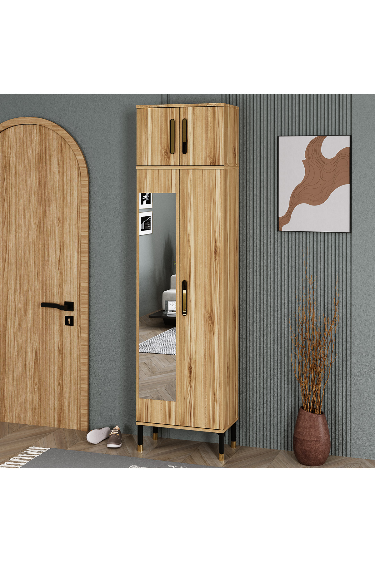 Bunch-1-4 Standing Mirrored Shoe Holder Coat Rack Cloakroom