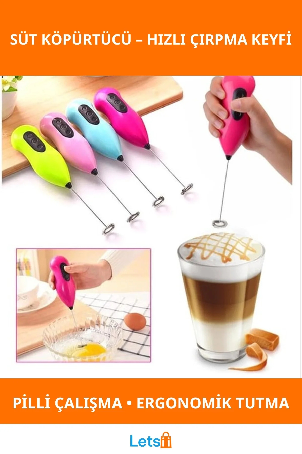 Letsii Pilli Elektrikli Süt Köpürtücü ve Yumurta Çırpıcı