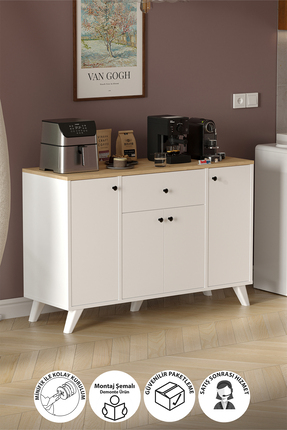 Bofigo 4 Kapaklı Dolap Çekmeceli Çok Amaçlı Dolap Mutfak Dolabı Kahve Köşesi ...