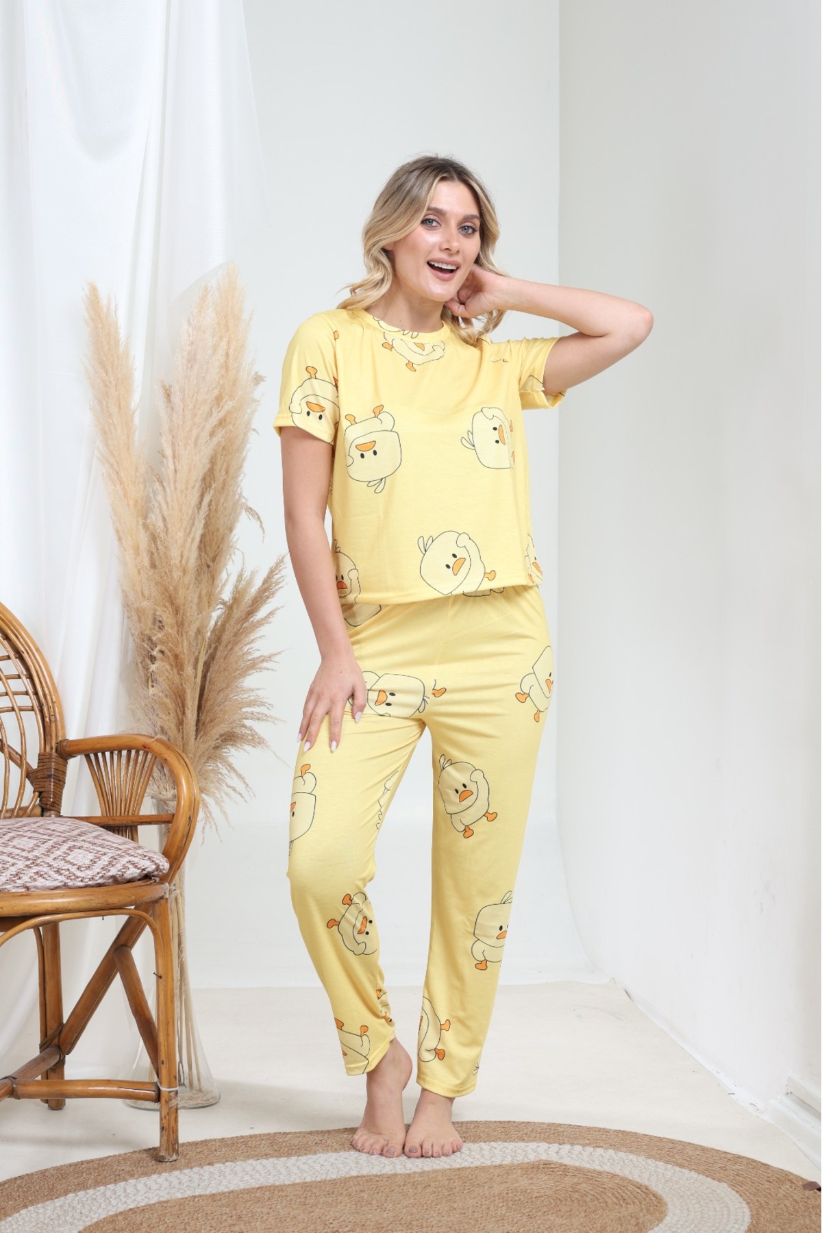 Luna Wear Lunawear Civciv Desenli Kısa Kollu Kadın Pijama Takımı görsel 4