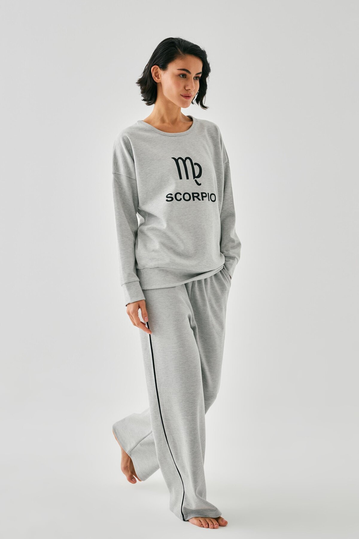 Women's Gray Scorpio Oversize 2 Thread Tracksuit Homewear Set