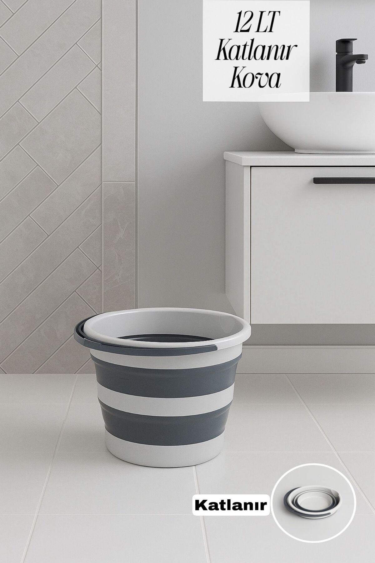 Funny Life 12 Lt Büyük Boy Katlanır Temizlik Kovası , Akordiyon Su Kovası , Katlanır Kova