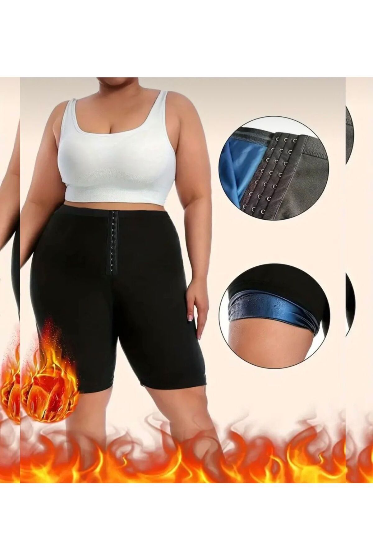 TWOTECH Sauna-Şort Model Alt Karın Ve Göbek Bölgesi Etkili Agraflı Spor Termal Şort