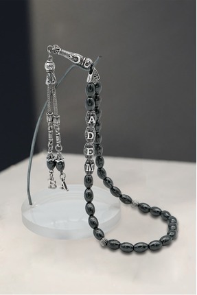 QELA COLLECTION Kişiye Özel İsimli El Yapımı Arpa Kesim Hematit Tesbih Erkek ...