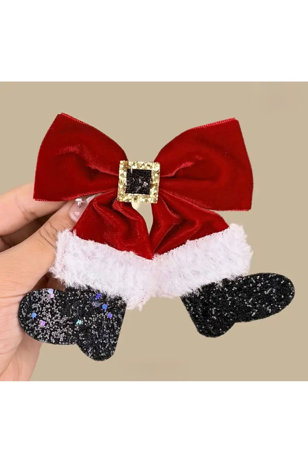 Madam Nora Yılbaşı Temalı Kırmızı Fiyonk Toka | Noel Kostüm Çorap Detaylı Saç Tokası