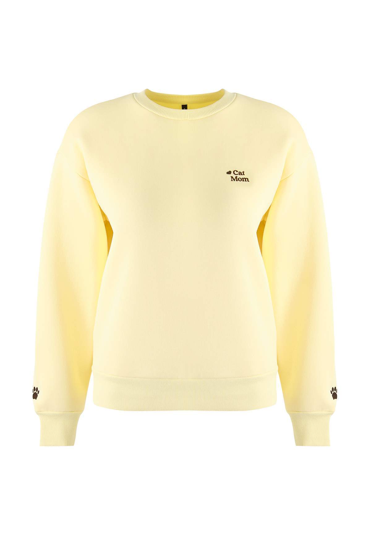 Trendyolmilla  Açık Sarı Regular/Normal Kalıp Nakış Detaylı Kalın İçi Polarlı Örme Sweatshirt TWOAW26SW00200 - Görsel 5