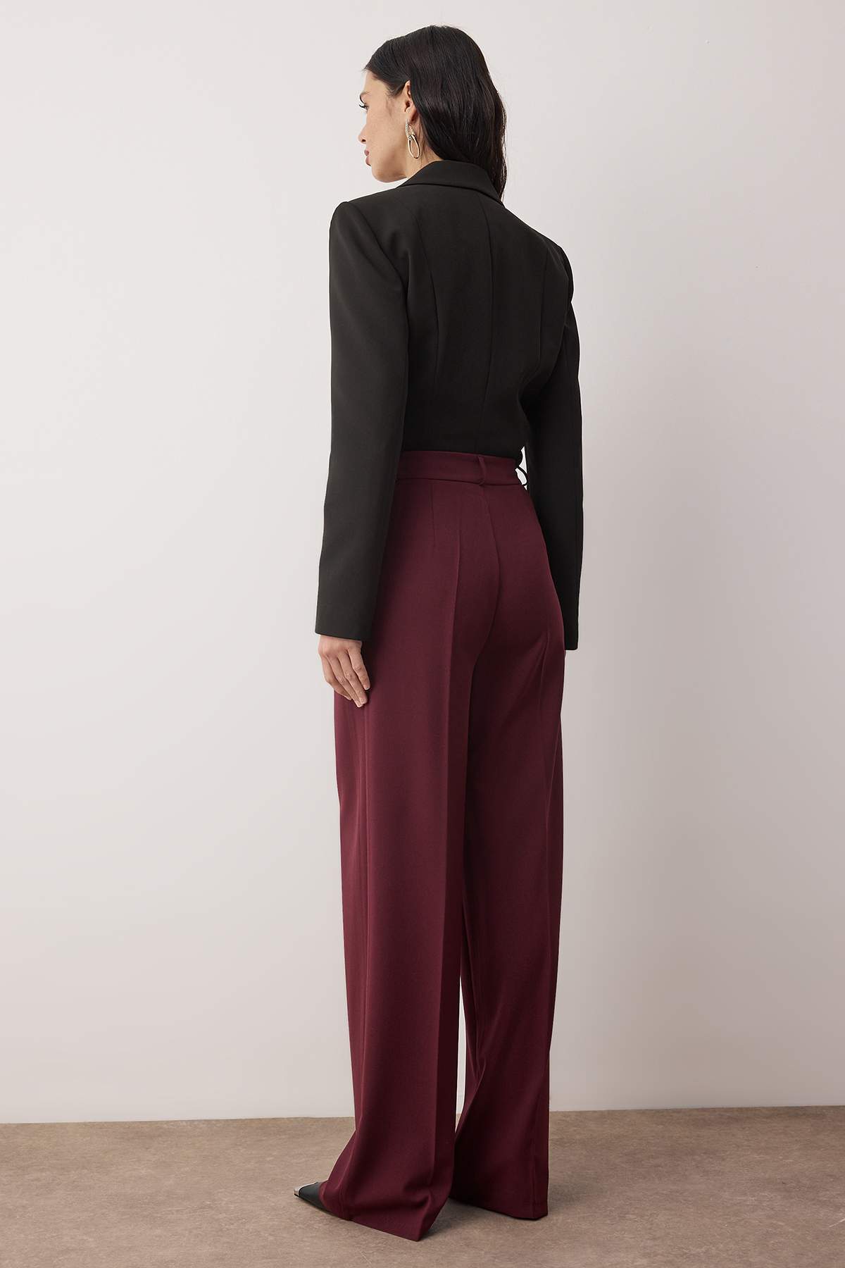 Trendyolmilla  Mürdüm Bol Paça Dokuma Pantolon TPRAW23PL00016 - Görsel 4