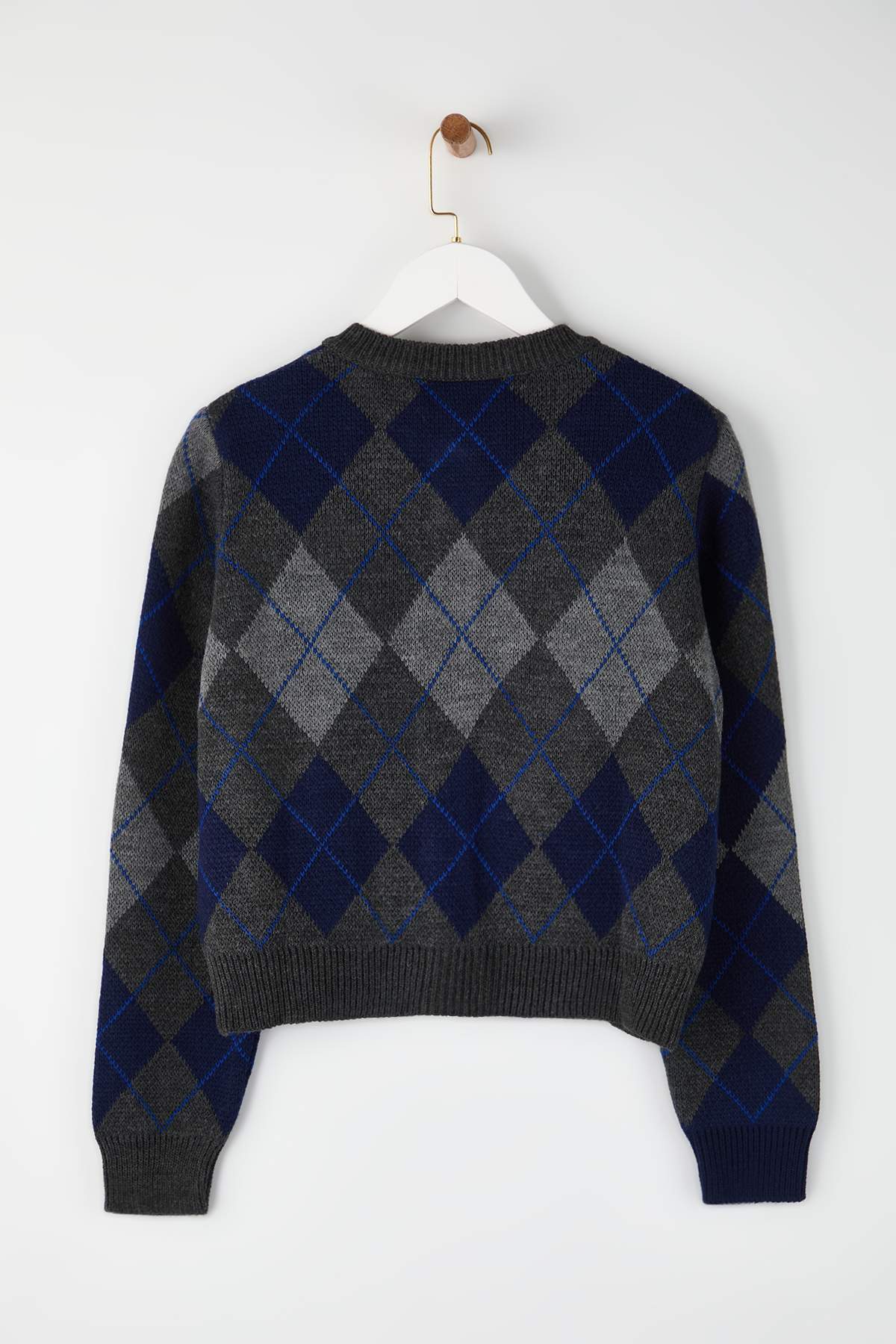 Trendyolmilla  Lacivert Bisiklet Yaka Baklava/Ekose Desenli Triko Hırka TWOAW26HI00234 - Görsel 6