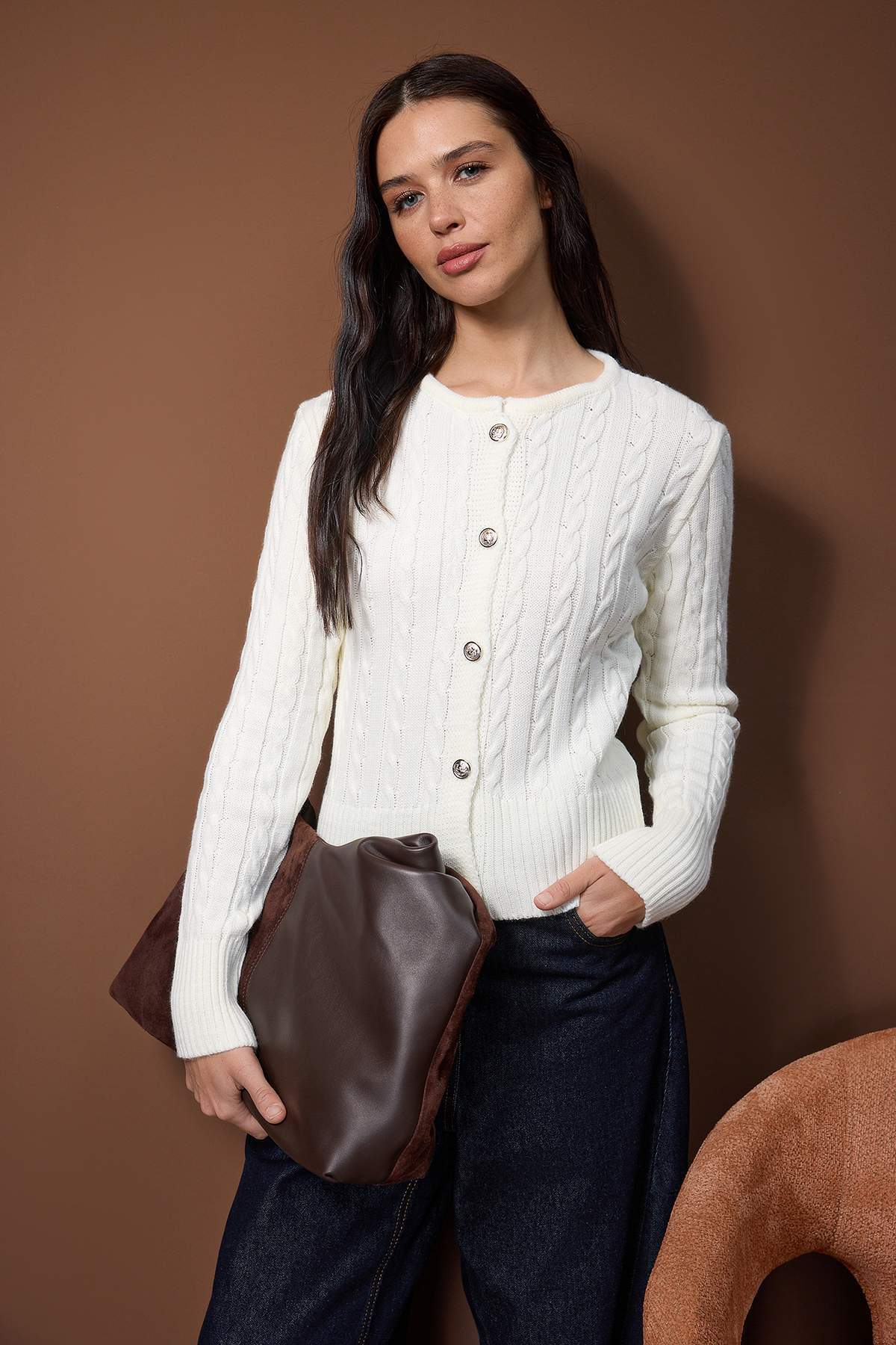 Trendyolmilla  Lacivert-Ekru 2'li Fitted/Vücuda Oturan İkili Paket Triko Hırka TWOAW26HI00218 - Görsel 5