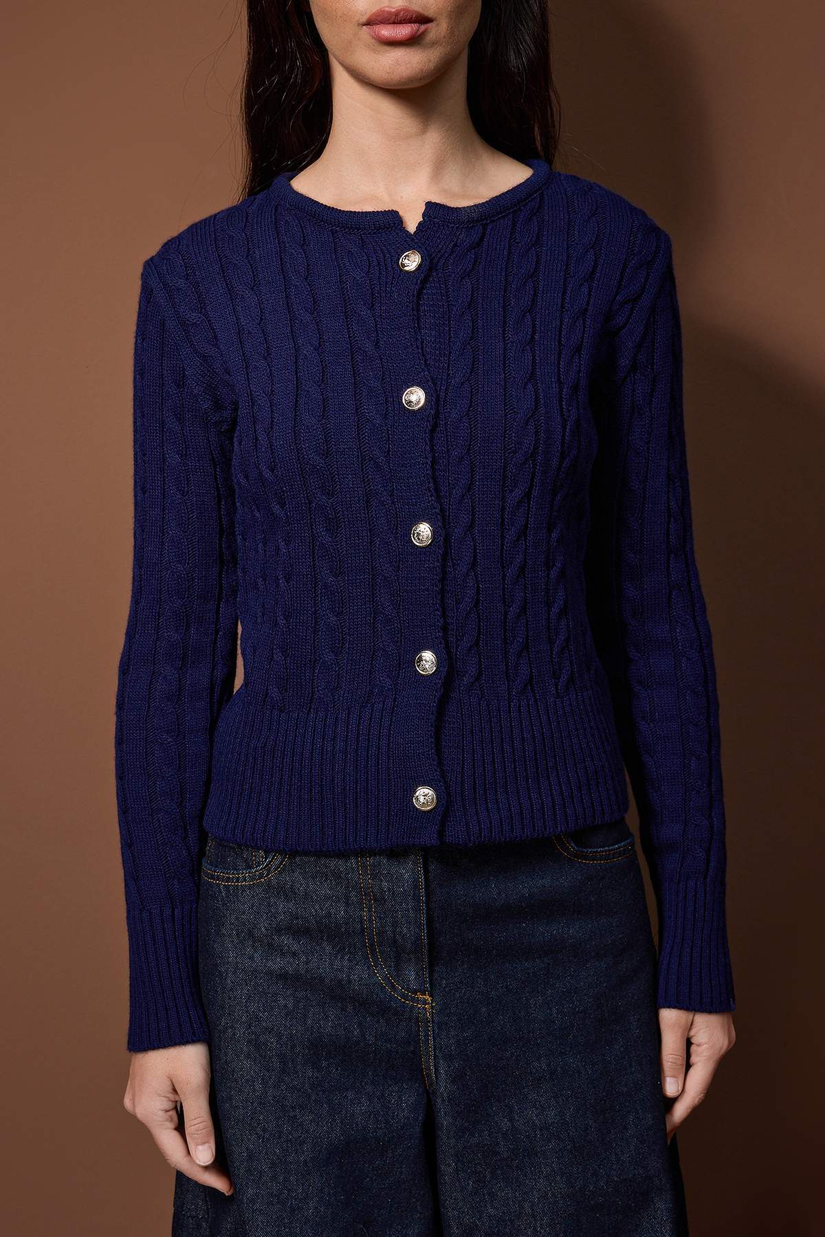 Trendyolmilla  Lacivert-Ekru 2'li Fitted/Vücuda Oturan İkili Paket Triko Hırka TWOAW26HI00218 - Görsel 3