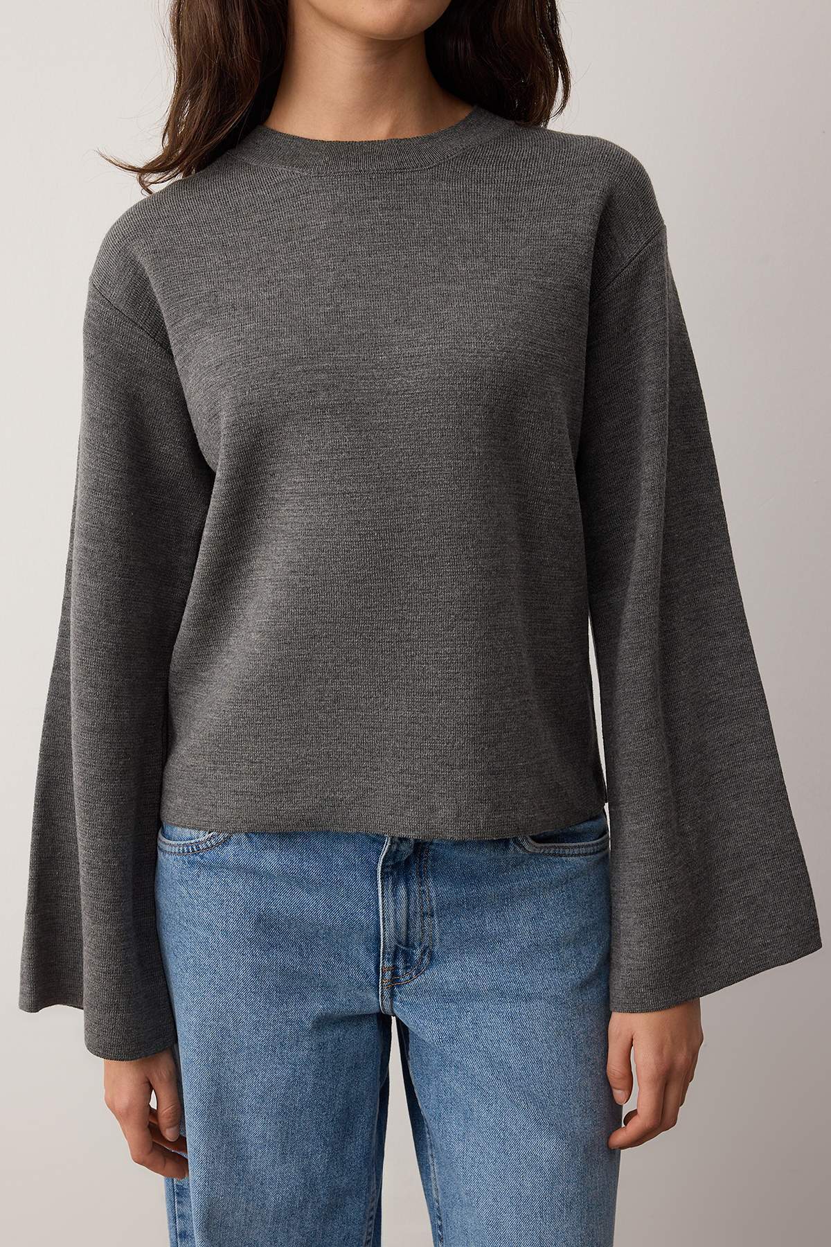 Trendyolmilla  Antrasit More Sustainabe Basic Triko Kazak TWOAW25KZ00313 - Görsel 3