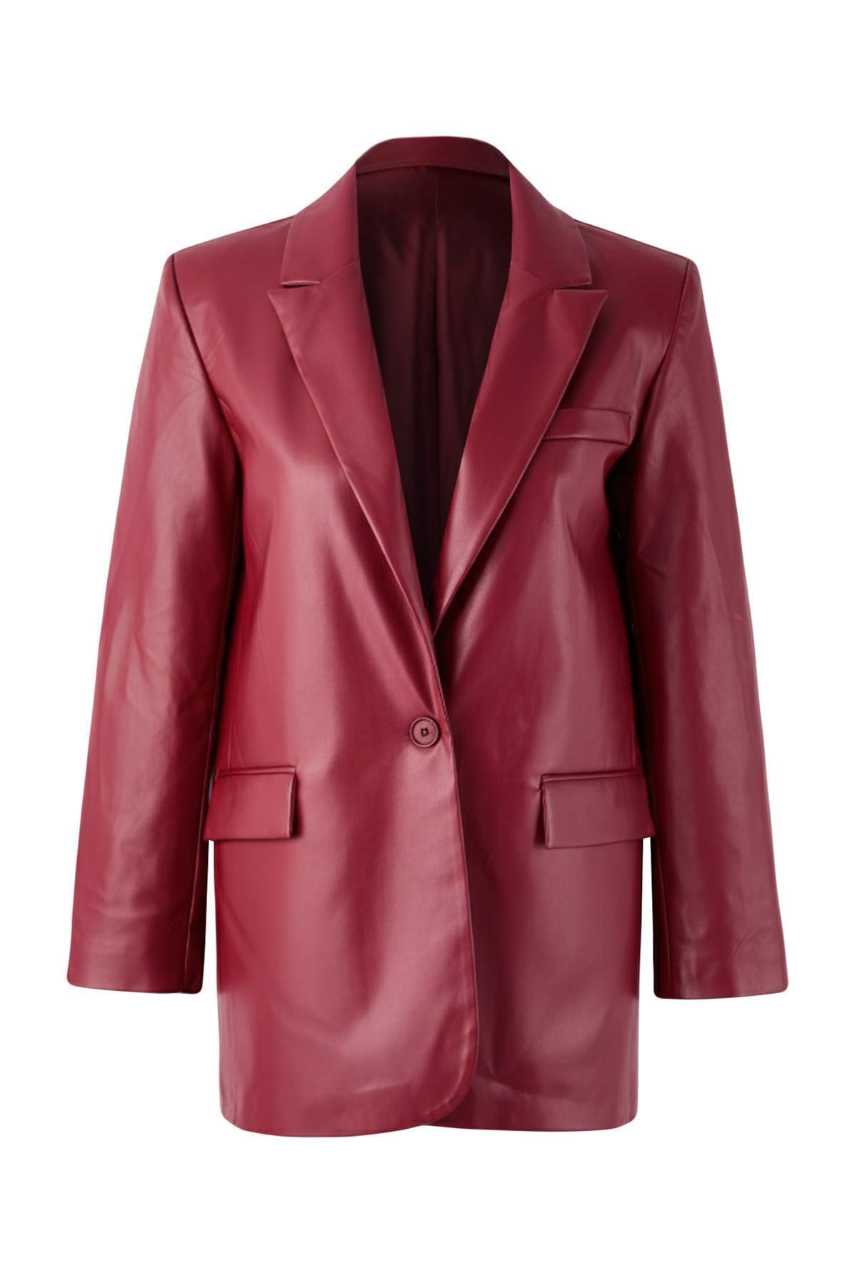 Trendyol Collection Dunkelrote Oversize-Sakko aus gewebtem Kunstleder TWOSS23...