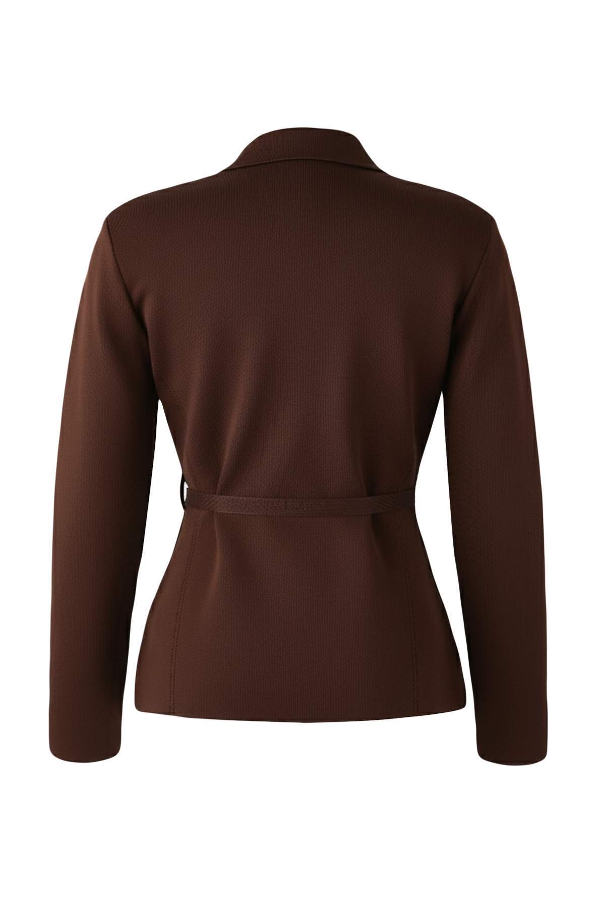 Trendyolmilla  Özel Koleksiyon Kahverengi Kemerli Polo Yaka Triko Hırka TWOAW26HI00131 - Görsel 6